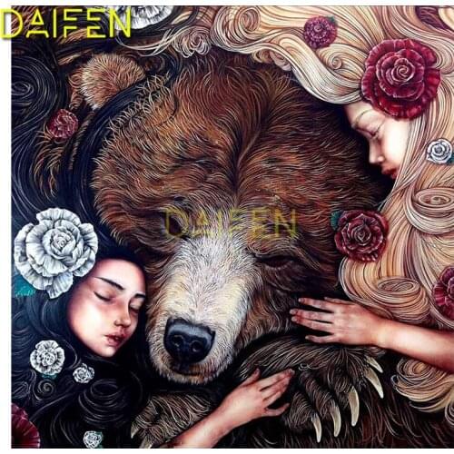 Full Round Diamond painting Full Square Diamond mosaic girls with bear flower 5D DIY Diamond embroidery Cross stitch