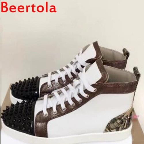 Beertola Mens Casual Shoes Designers Spikes Zapatos De Hombre 2019 Black Fashion Men Flats Shoes Party Big Size Mixed Color