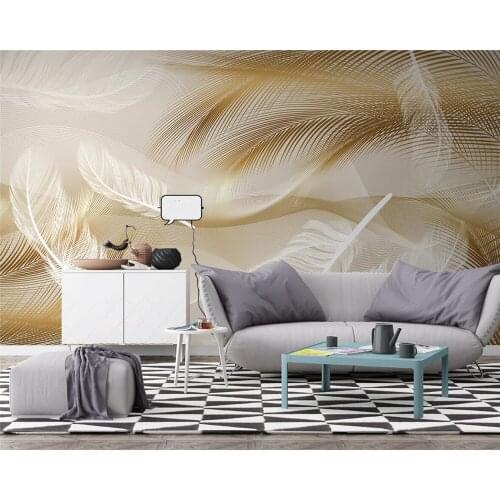 Beibehang Customized modern minimalist light luxury feather golden line mural children background wallpaper home decoration
