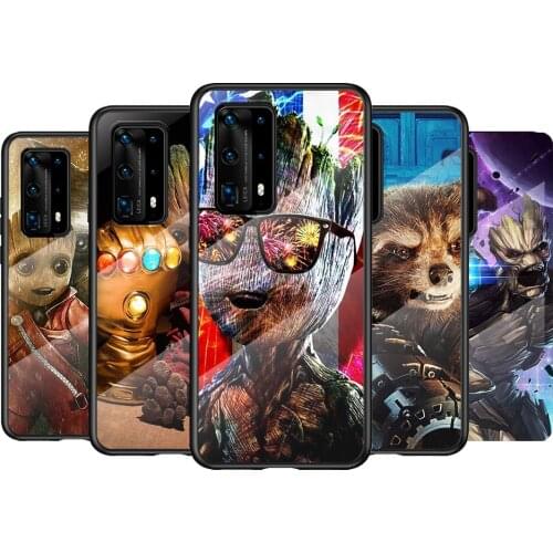 Tempered Glass Cover Hot Marvel Guardians Groot For Huawei P40 P30 P20 P10 Pro Plus Lite 5G 2019 Phone Case