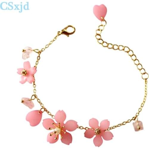 CSxjd handmade female alloy jewelry for girls pink Cherry Blossom shape Acrylic cute bracelet gift