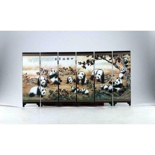 GOOD CHINESE LACQUER HANDWORK PAINTING PANDA SCREEN DECORATION