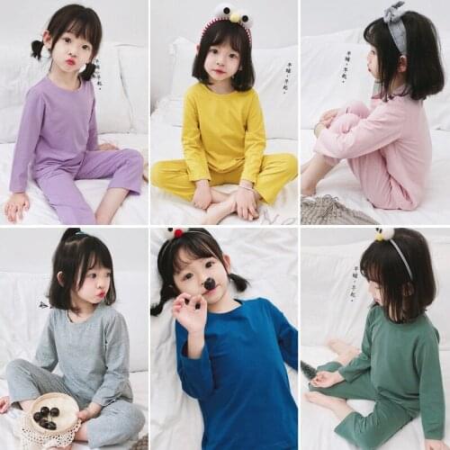 Childrens Pajamas Sets Baby Boys and Girls Cotton Casual Pajamas Kids Long Sleeve Sleepwear Toddler Nightwear Girl Solid Suit