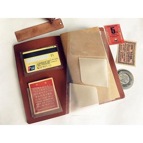 Travel Notebook Retro Loose Leaf Diary PVC Pouch 3 Pockets Plastic Pouches