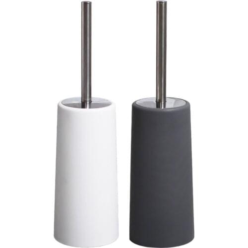 European black and white bathroom stainless steel toilet brush holder straight handle brush corner cleaning toilet brush set