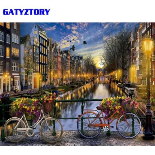 GATYZTORY Frameless City DIY Painting By Numbers Landscape Vintage Wall Painting Acrylic Paint On Canvas For Living Room 40x50cm