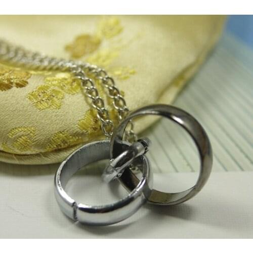 Hot Sale!free Ship Jewelry Metal Lady Mens Hot Wholesale New New Double Ring(Black & steel) Chain Pendant Chain K656