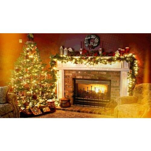 Living Room Christmastime decorations tree fireplace sofa backdrops High quality Computer print party background