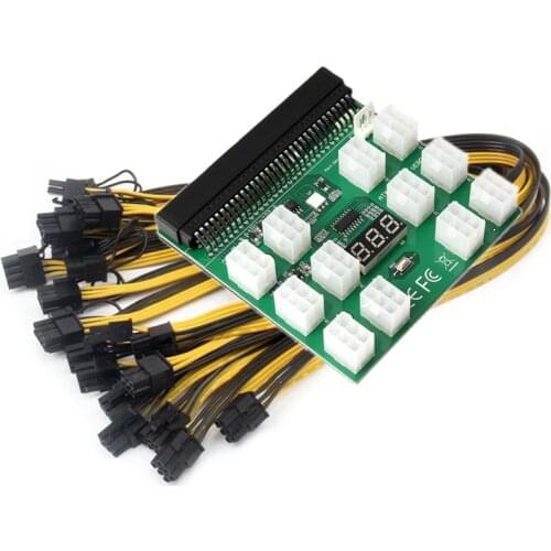 Power Module Breakout Board Kit With 12pcs 6Pin Male to 6+2Pin 8Pin Male Power Cables For 1200W/750W GPU Mining Power Supply