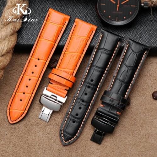 Leather strap M005 Black orange Original style Butterfly clasp 23mm 22mm handmade leather bracelet watch Accessories Wristband