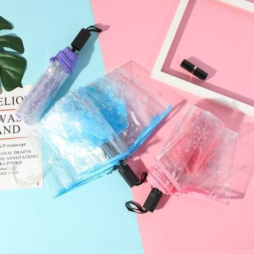 Creative transparent flower printing women three-folding umbrella small fresh men and women students windproof strong umbrella