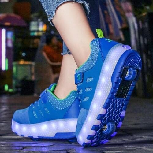 LED Wheel Sneakers for Boys Girls Kids USB Glowing Roller Shoes with on Lights Two Wheels Children Boy Girl Skate Tennis Shoes