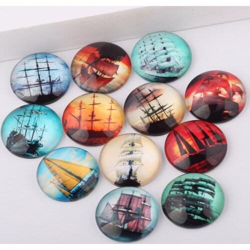 Reidgaller mixed handmade ship boat photo round dome glass cabochon 25mm 20mm 18mm 14mm 12mm 10mm diy jewelry findings