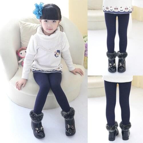 Winter Fur Girls Leggings Children KIds Thick Warm Elastic Waist Colorful Cotton Pants