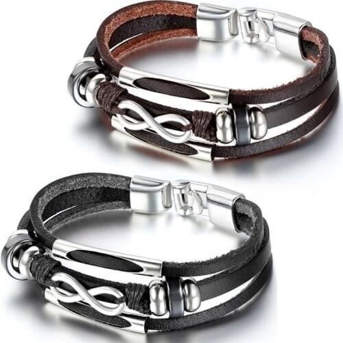 Unisex Three Layers Leather Wrap Bracelet Mens Womens Bracelets Vintage Infinity Cuff Bracelet Black / Brown Colors Selection