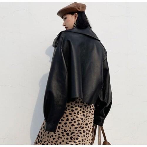 Genuine Leather Jacket Women Real Sheepskin Punk Rock Real Leather Jacket Rivet Motorcycle Biker Female Coat