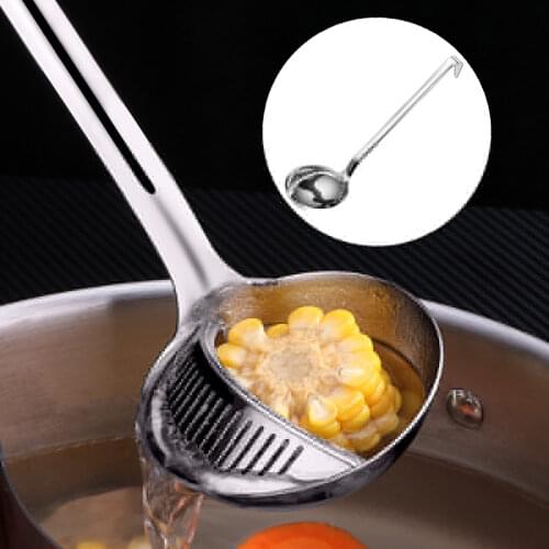 Stainless Steel Soup Spoon 2 in 1 Long Handle Filter Spoon Home Strainer Cooking Colander Scoop Ladle Tableware Kitchen Gadgets