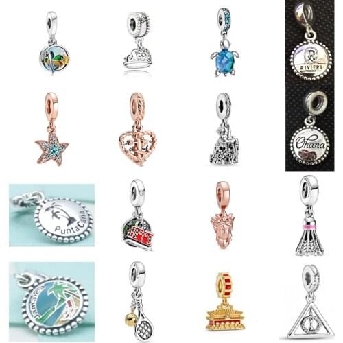 NEW 2021 100% 925 Sterling Silver Crown Tortoise Star Badminton Charm Pendant Fit DIY Original Bracelet Fshion Jewelry Gift