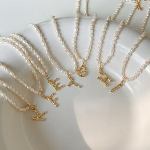 Baroque Freshwater Pearl Necklace for Women Alphabet Letters Initial Necklaces Wedding Party Korean Statement Jewelry 2021
