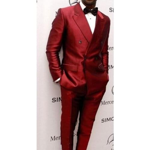 Popular Double-Breasted Groomsmen Peak Lapel Groom Tuxedos Men Suits Wedding/Prom Best Man Blazer ( Jacket+Pantst+Tie) 717