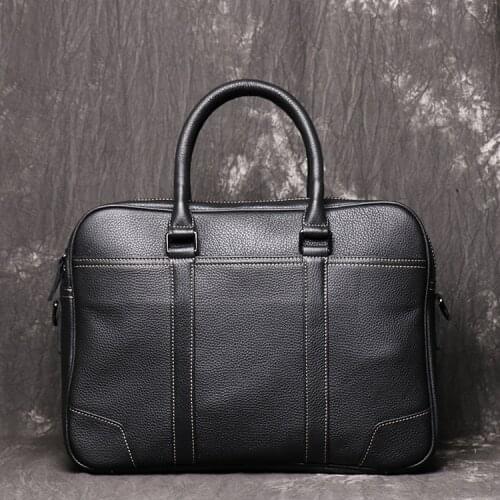 New Mens Leather Hand-held Briefcase Top Layer Leather Single Shoulder Messenger Bag Large Capacity Computer Bag