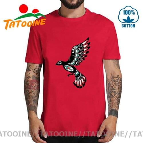 Awesome Unique Haida Art Design T-shirt Teal Red and Green Haida Spirit Flying Bird T-shirt 2020 Fashion Tatooine Brand Clothing