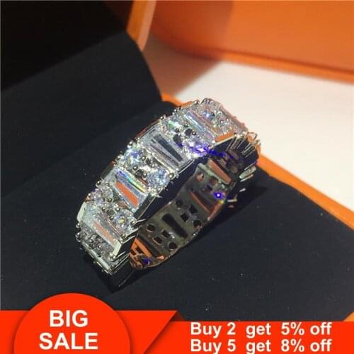 Luxury 925 Sterling silver Ring AAAAA Cubic Zirconia Eternity Engagement Wedding Band Rings for women men Party Finger Jewelry
