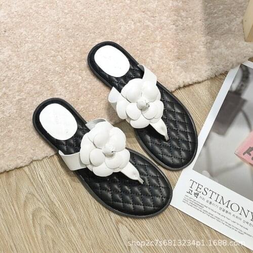 Camelia flower sewing lattices flip flops femme flats clip toe sandalias mujer colors block floral solid soft sole sandals women