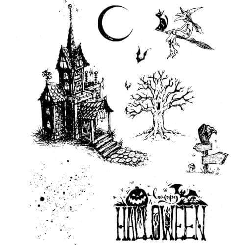 2021 New Halloween Retro Haunted House Witch Pattern Clear Stamp For DIY Making Greeting Card Scrapbooking No Metal Cutting Dies