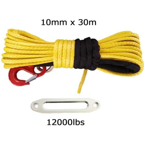 3/8" x 100' synthetic winch rope with hook & 12000lbs hawse fairlead for 4wd recovery