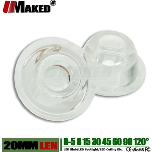 300pcs High Power LED lens 20mm Smooth surface lenses PMMA LED Optical Len 5 8 15 25 30 45 60 90 120 Degree For 1W 3W Chips lamp