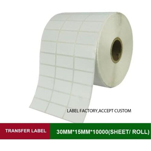 Thermal transfer printer paper labels 30*15mm*10000 sheets sticker for sealing box and merchanding introduction