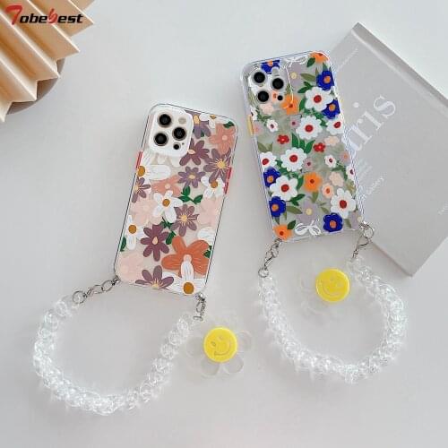 Tobebest Retro Flower Bracelet Phone Cases for iphone 12 pro max 11 promax X XS XR 7 8 Plus SE 2020 12mini Chain Soft Cover