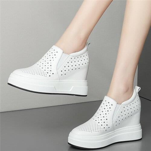 Summer Fashion Sneakers Women Genuine Leather Wedges High Heel Ankle Boots Female Breathable Platform Oxfords Shoes Casual Shoes