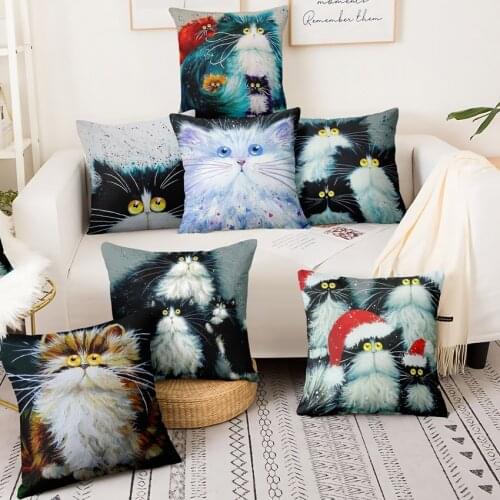 Home Pillow Decoration Lovely Cat Painting Cushion Decorative Pillow Home Decor Sofa Throw Pillows Almofadas Decorativas 45*45