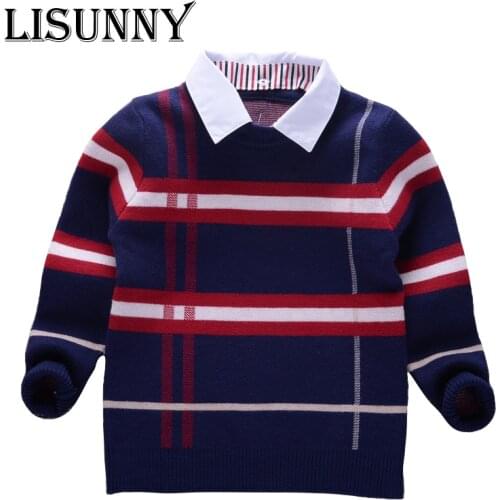 2021 Shirt collar Boy Sweaters Baby stripe Classic Plaid Pullover Knit Kids Clothes Autumn Winter New Children Sweater Clothing