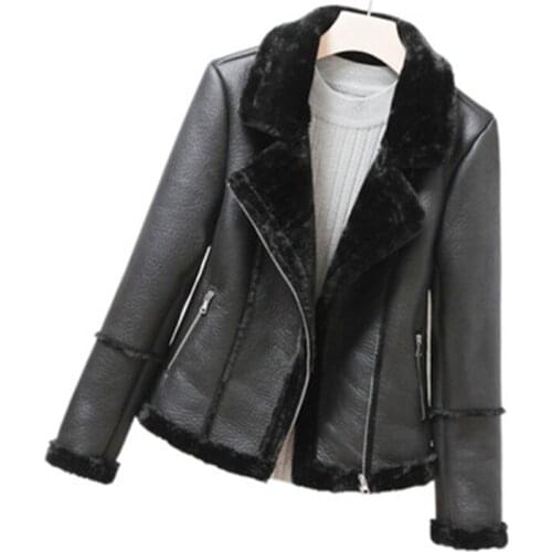 Fur PU leather jacket 2020 autumn and winter European American Womens Warm Leather Jacket Motorcycle Jacket Femme N287