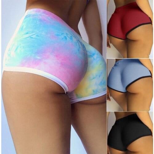 2021 Women Summer Mid Rise Fitness Yoga Shorts Contrast Color Tie-Dye Print Bike Workout Hot Pants Gym Running Tight Leggings