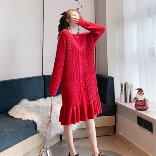 2020 Autumn and Winter New Sweet Knitted Twist Mid-length Sweater Skirt Women Loose Super Fairy Dress Foreign Style O-Neck