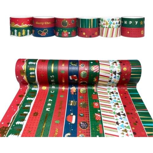 12PCS/lot Bronzing Christmas Pattern Masking Paper Tape Set Hand Account Material DIY Scrapbook Journal Planner Gift Box Decor