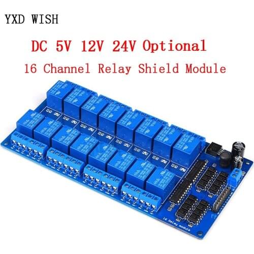 16 Channel Relay Shield Module DC 5V 12V 24V with Optocoupler LM2576 Microcontrollers Interface Power Relay For Arduino DIY Kit