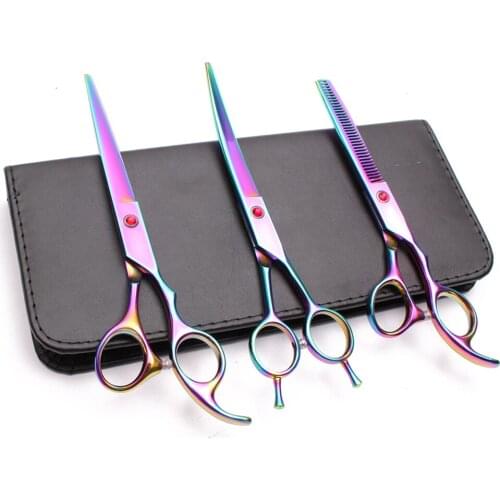 20Sets 7" Stainless Customize Logo Wholesale Dog Grooming Kit Cutting Scissors Thinning Shears Curved Shears Pet Scissors C3002