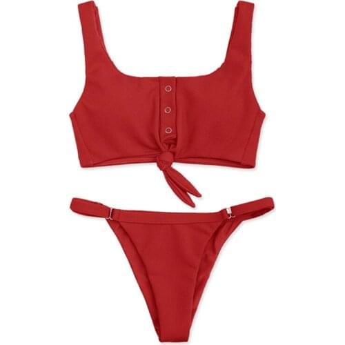 2019 Sexy Womens Sold Bandeau Tie Knot Front Padded Wireless Racerback Bikini Set Bathing Suit Swimwear