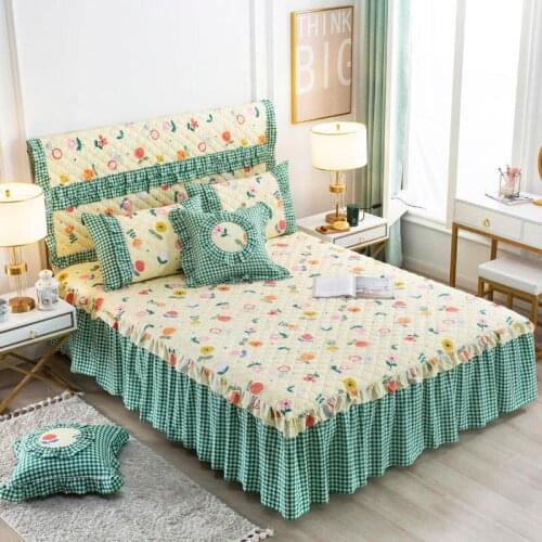 2020 new products Cotton / polyester quilting Bed spread Fitted Sheet Pillowcases 2/3 pcs Lotus leaf lace Princess bedding