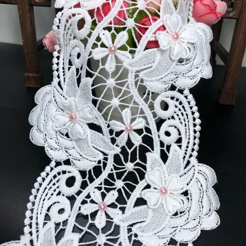 5yard High Quality Arts Craft 3d African Lace Fabric With Pink Beads Dress Accessories Sewing Trim Handwork Wedding Decoration