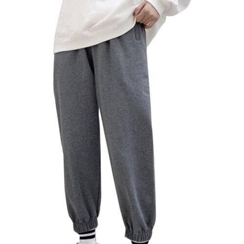 50%HOTWomen Autumn Solid Color High Waist Cotton Ankle Tie Warm Pants Sports Trousers