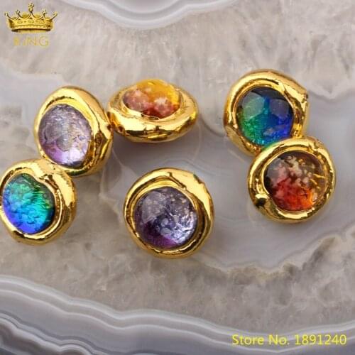 10pcs Natural Imitation Opal Stone Coin Beads Jewelry,Plated Gold Bails Shiny Stone Nugget Charms Beads Earrings Jewelry Making