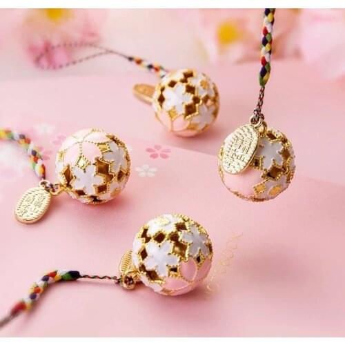 Sakura Ball Key Chain Cherry Mobile Phone Pendant for Women Lucky Color String School Bag Pen Case Accessories Exquisite Gift