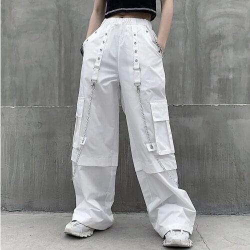Wide Leg Pants Female Korean Version Ins Retro White Pants Overalls High Waist Loose Student Straight Pants Mopping Pants Tide