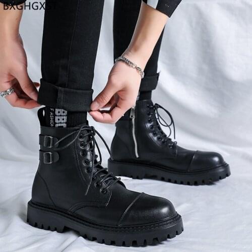 Black Motorcycle Boots for Man 2021 Outdoor Shoes Man Martin Boots for Men Male Leather Boots Men Winter Shoes Men Chaussure